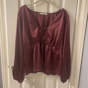 Abercrombie & Fitch Satin Blouse with Front Tie - Size XL